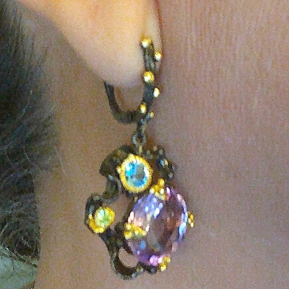 Purple Amethyst Sterling Silver  Drop Earrings - Picture 5 of 7